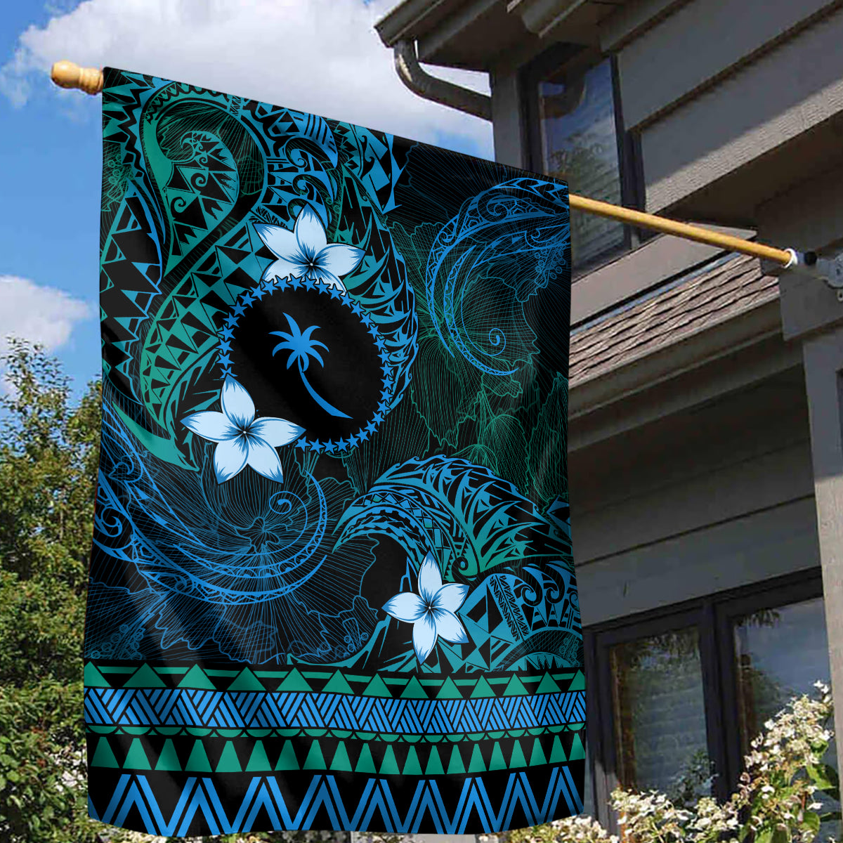 FSM Chuuk State Garden Flag Tribal Pattern Ocean Version LT01 - Polynesian Pride