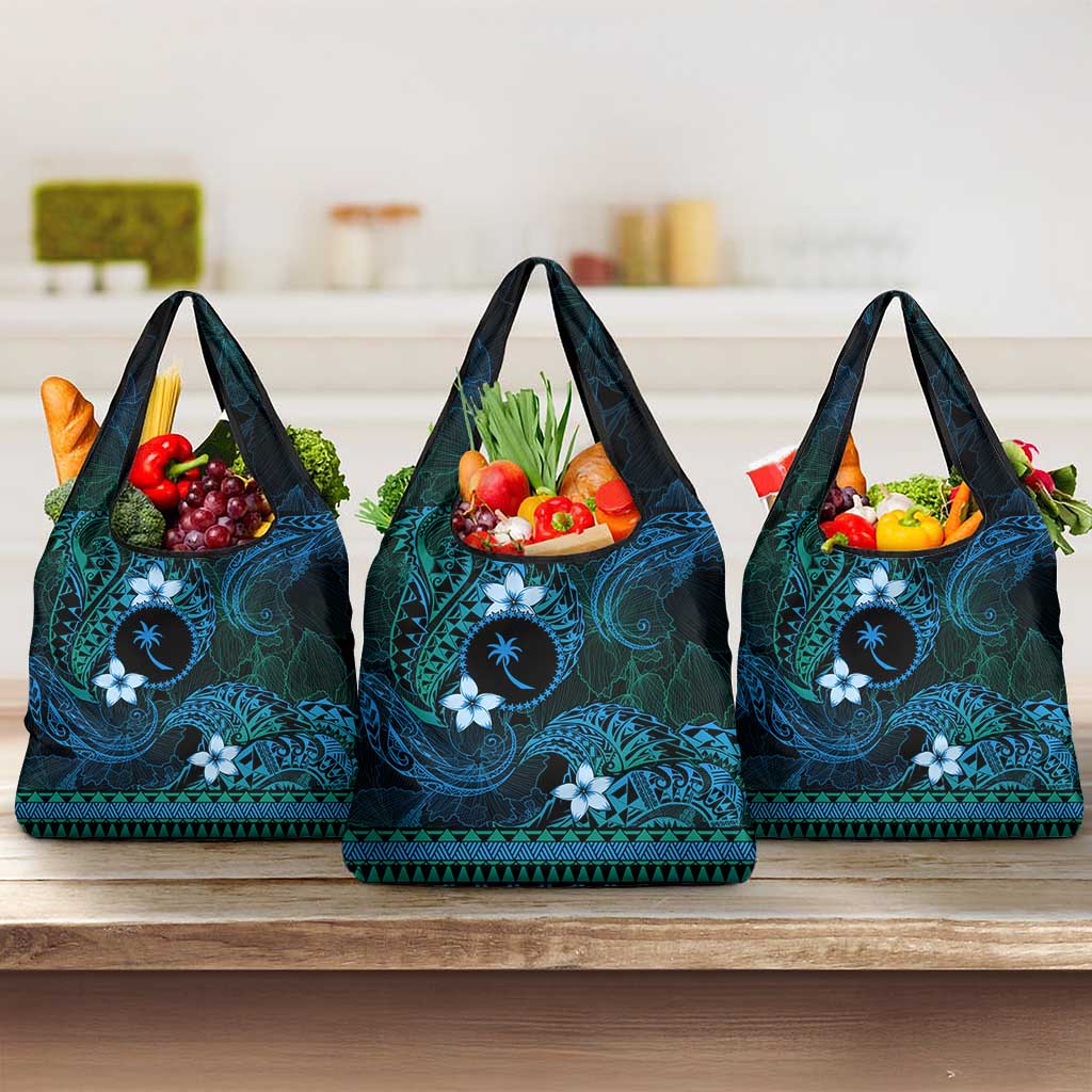 FSM Chuuk State Grocery Bag Tribal Pattern Ocean Version LT01 3-pack One Size Blue - Polynesian Pride