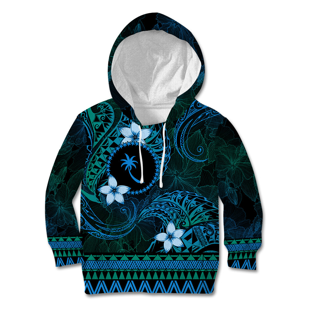 FSM Chuuk State Kid Hoodie Tribal Pattern Ocean Version LT01 Hoodie Blue - Polynesian Pride