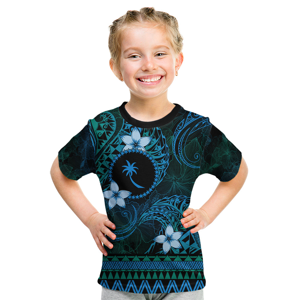 FSM Chuuk State Kid T Shirt Tribal Pattern Ocean Version LT01 Blue - Polynesian Pride