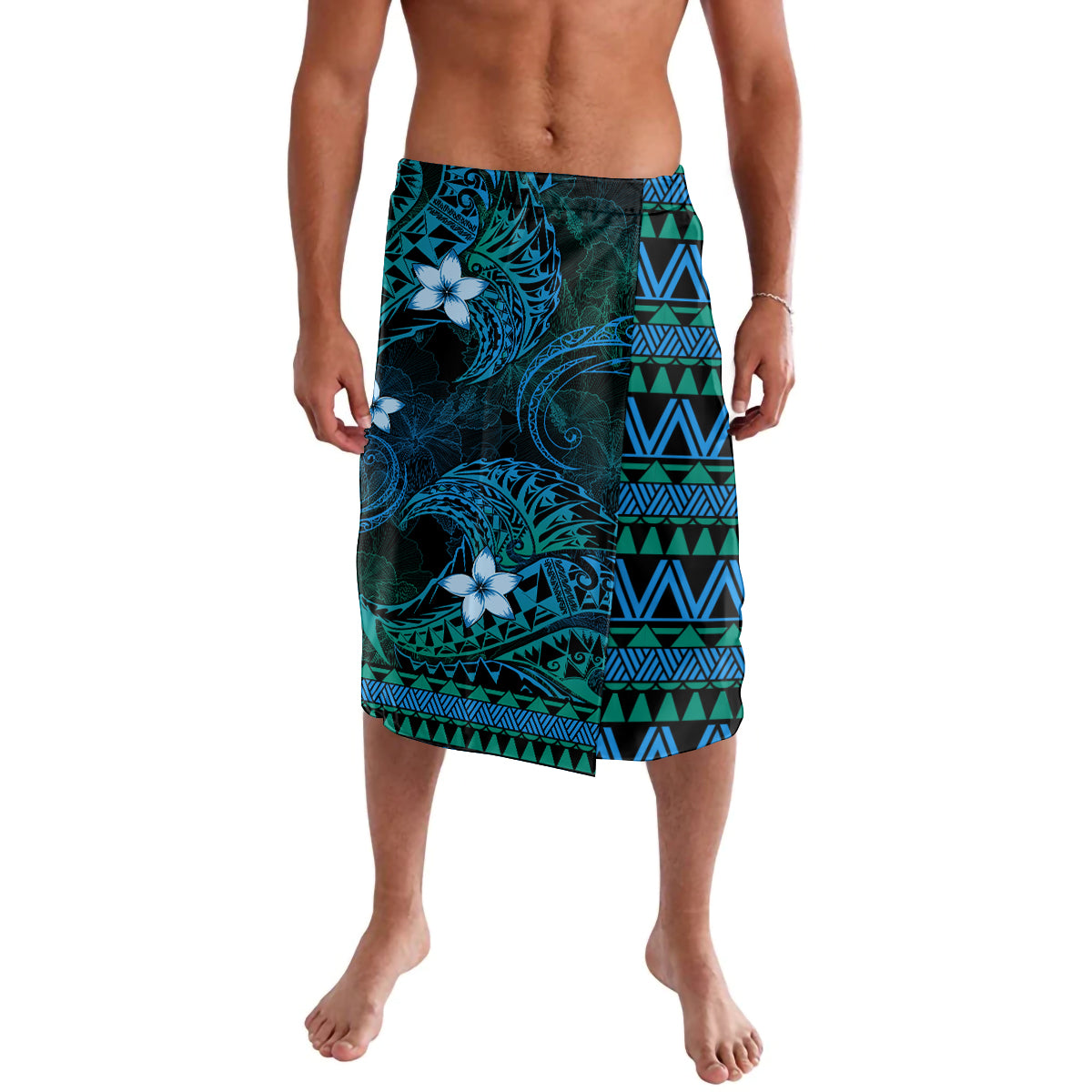 FSM Chuuk State Lavalava Tribal Pattern Ocean Version LT01 Blue - Polynesian Pride