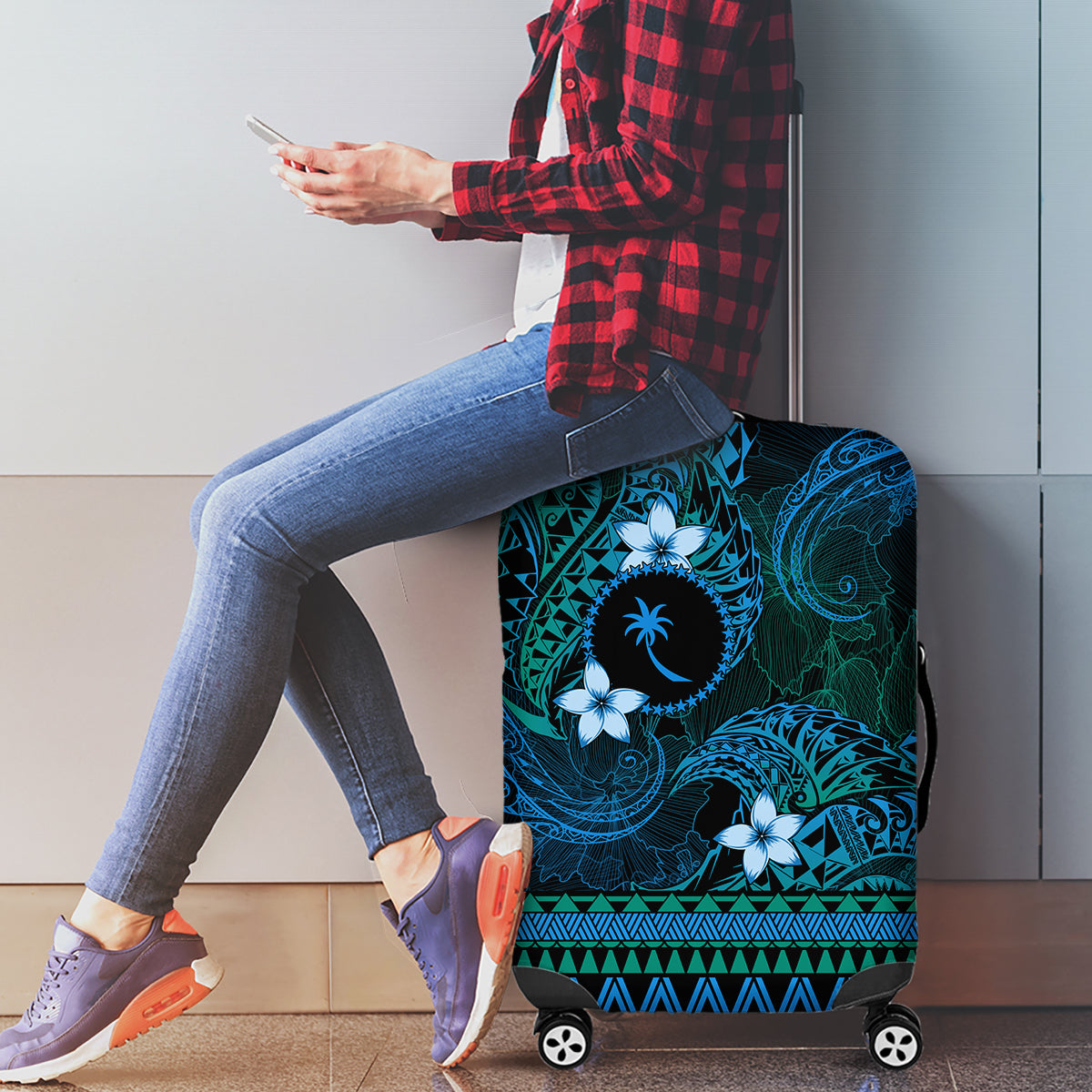 FSM Chuuk State Luggage Cover Tribal Pattern Ocean Version LT01 - Polynesian Pride