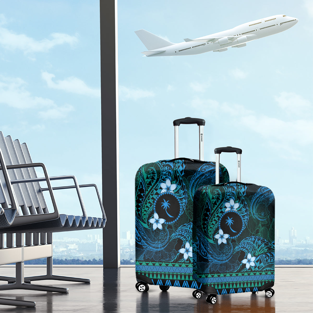 FSM Chuuk State Luggage Cover Tribal Pattern Ocean Version LT01 - Polynesian Pride