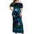 FSM Chuuk State Off Shoulder Maxi Dress Tribal Pattern Ocean Version LT01 Women Blue - Polynesian Pride