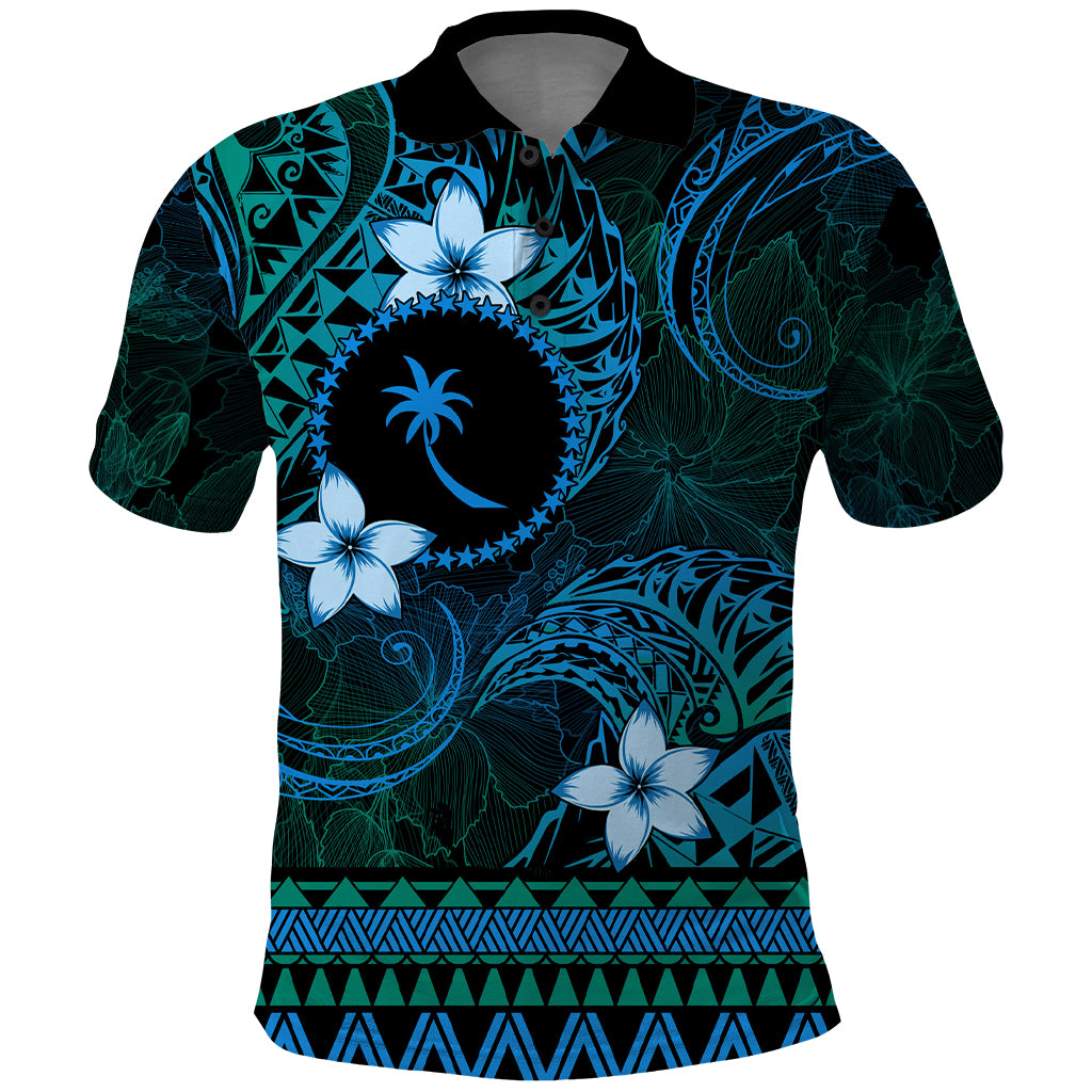 FSM Chuuk State Polo Shirt Tribal Pattern Ocean Version LT01 Blue - Polynesian Pride