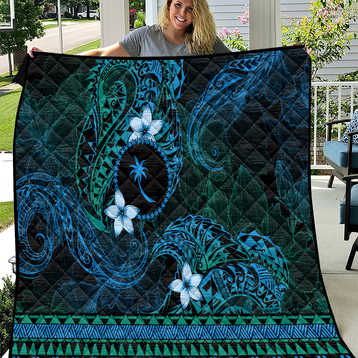 FSM Chuuk State Quilt Tribal Pattern Ocean Version