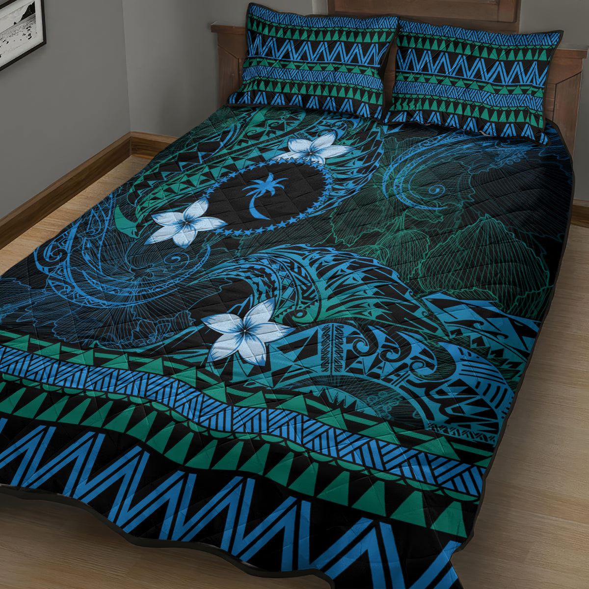 FSM Chuuk State Quilt Bed Set Tribal Pattern Ocean Version LT01 - Polynesian Pride