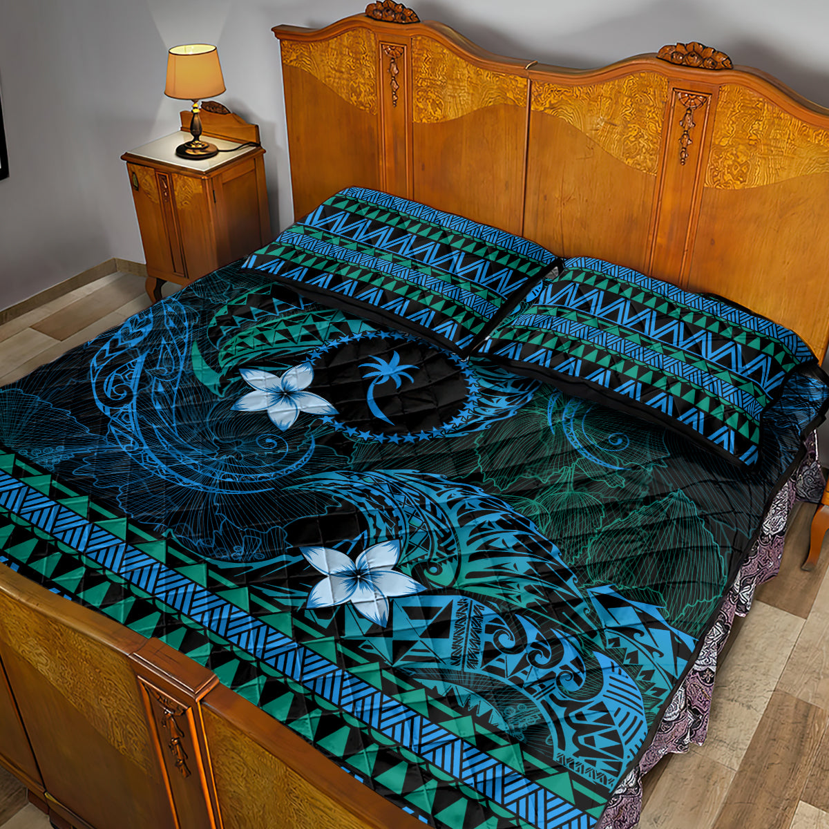 FSM Chuuk State Quilt Bed Set Tribal Pattern Ocean Version LT01 - Polynesian Pride