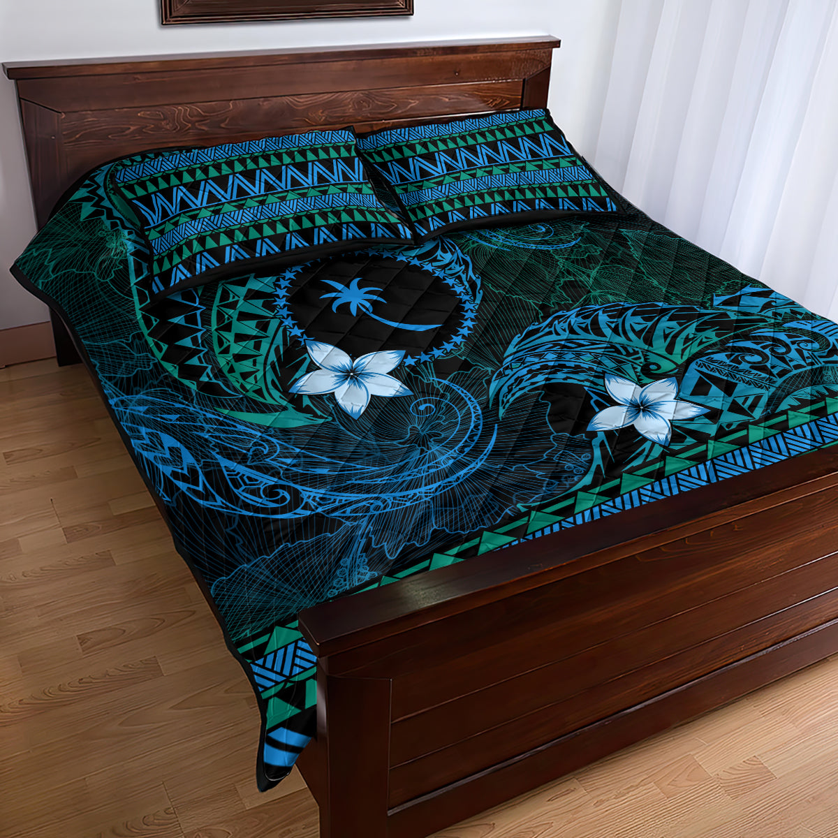 FSM Chuuk State Quilt Bed Set Tribal Pattern Ocean Version LT01 - Polynesian Pride