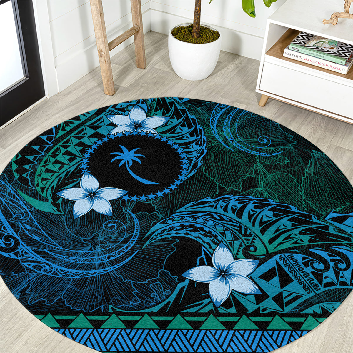 FSM Chuuk State Round Carpet Tribal Pattern Ocean Version