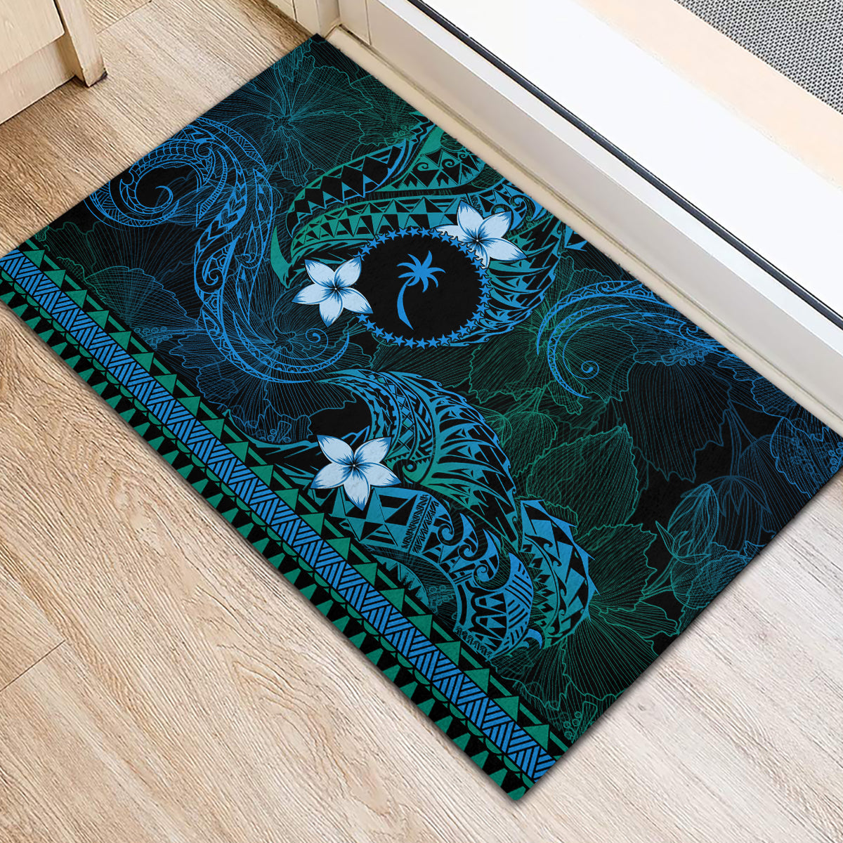 FSM Chuuk State Rubber Doormat Tribal Pattern Ocean Version LT01 - Polynesian Pride