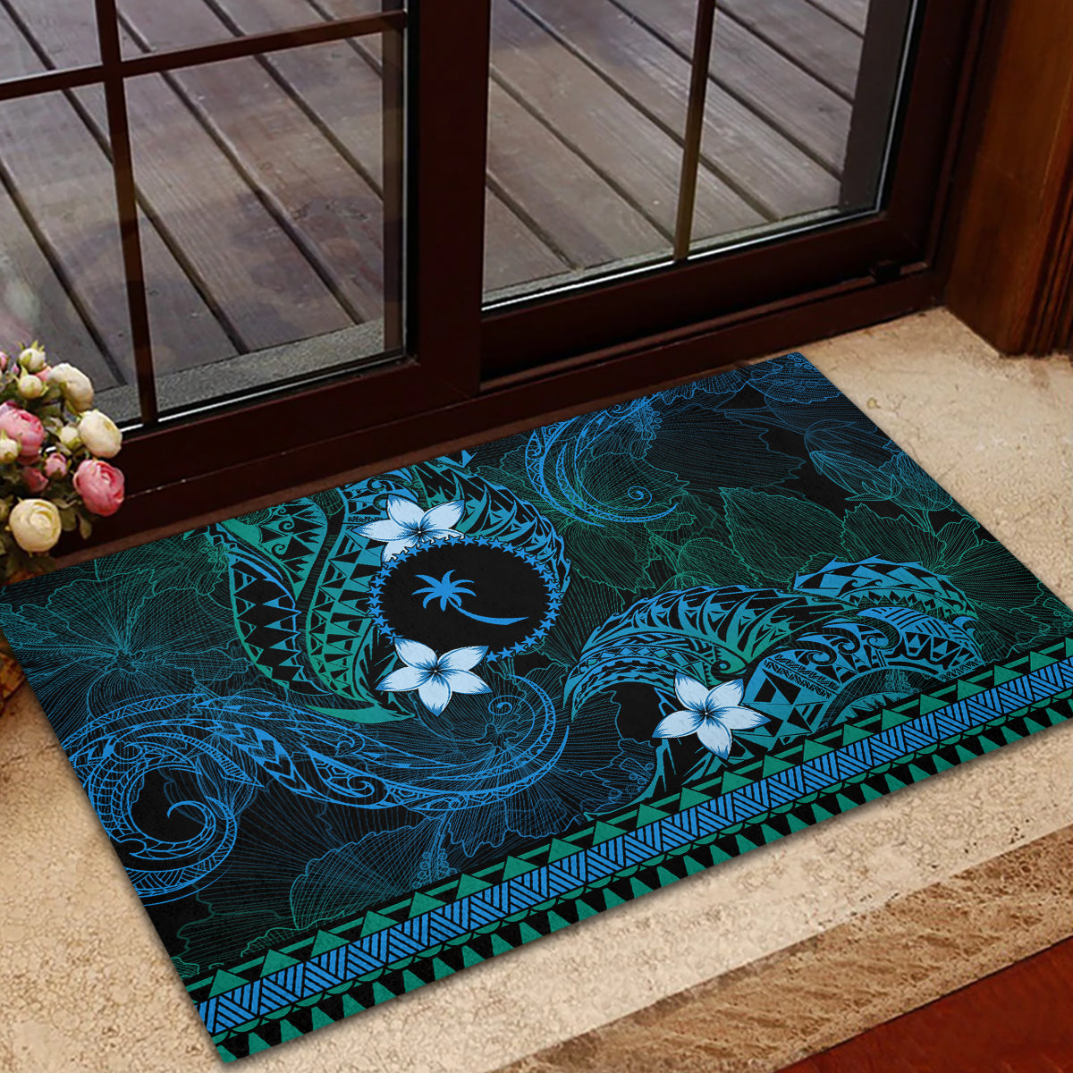 FSM Chuuk State Rubber Doormat Tribal Pattern Ocean Version LT01 - Polynesian Pride