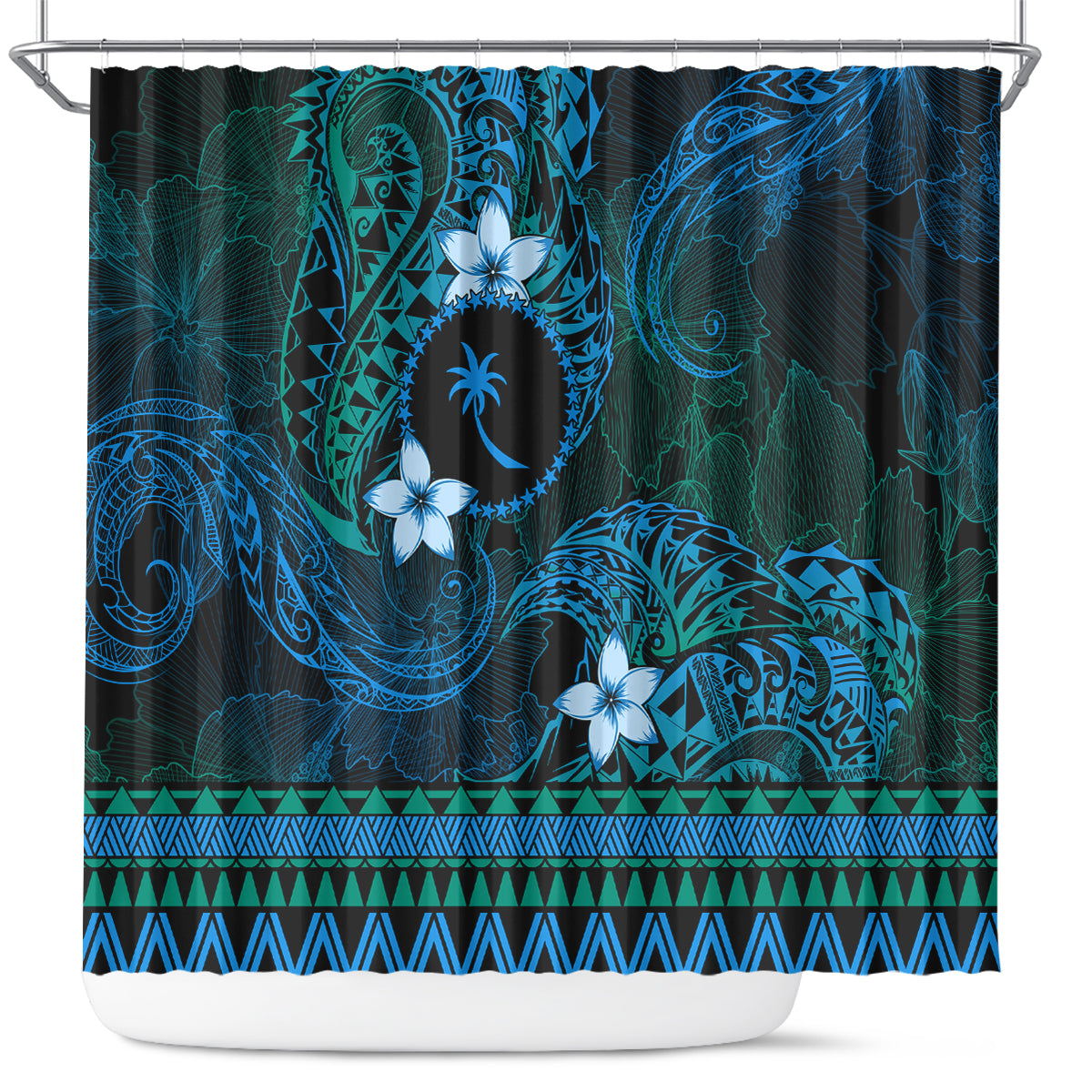 FSM Chuuk State Shower Curtain Tribal Pattern Ocean Version