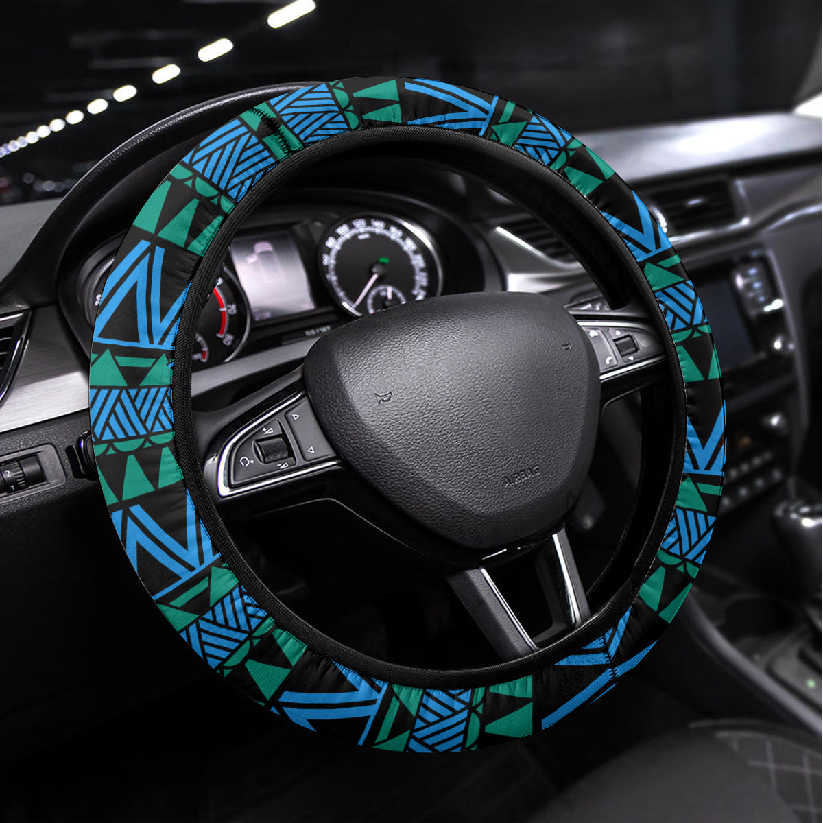 FSM Chuuk State Steering Wheel Cover Tribal Pattern Ocean Version LT01 Universal Fit Blue - Polynesian Pride