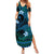 FSM Chuuk State Summer Maxi Dress Tribal Pattern Ocean Version LT01 Women Blue - Polynesian Pride