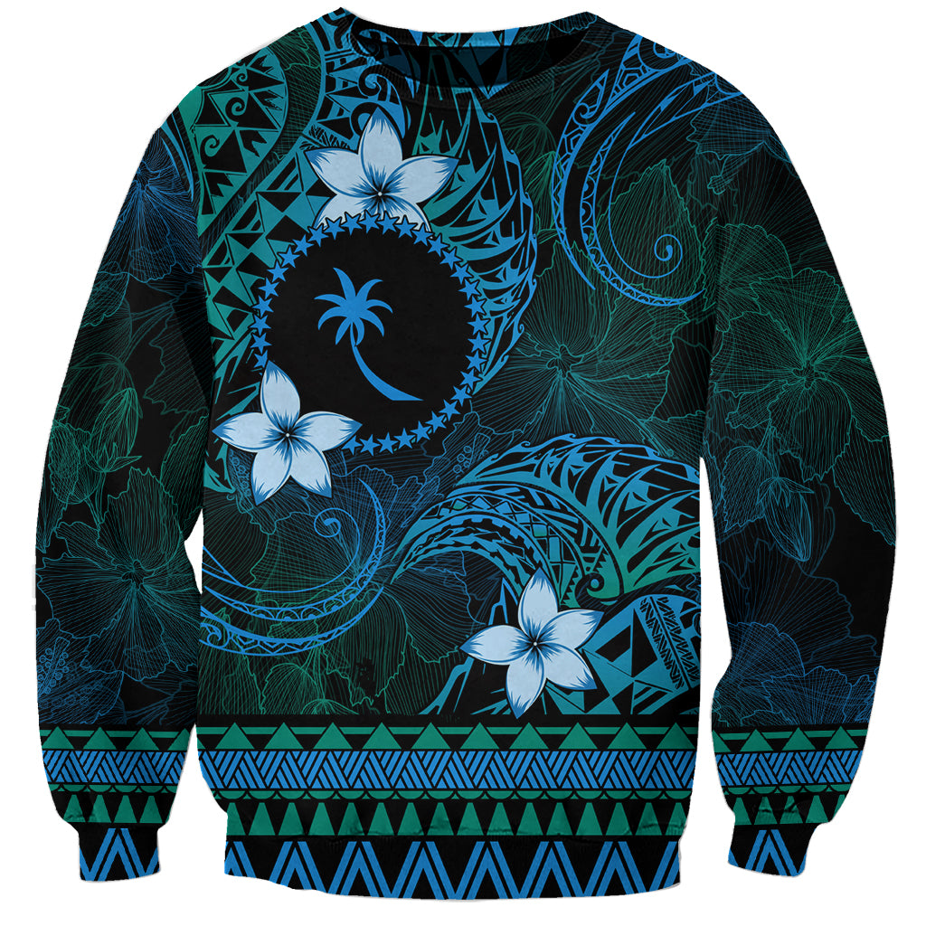 FSM Chuuk State Sweatshirt Tribal Pattern Ocean Version LT01 Unisex Blue - Polynesian Pride