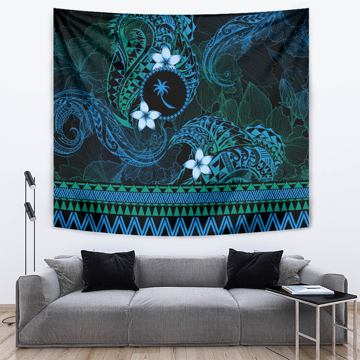 FSM Chuuk State Tapestry Tribal Pattern Ocean Version LT01 Blue - Polynesian Pride