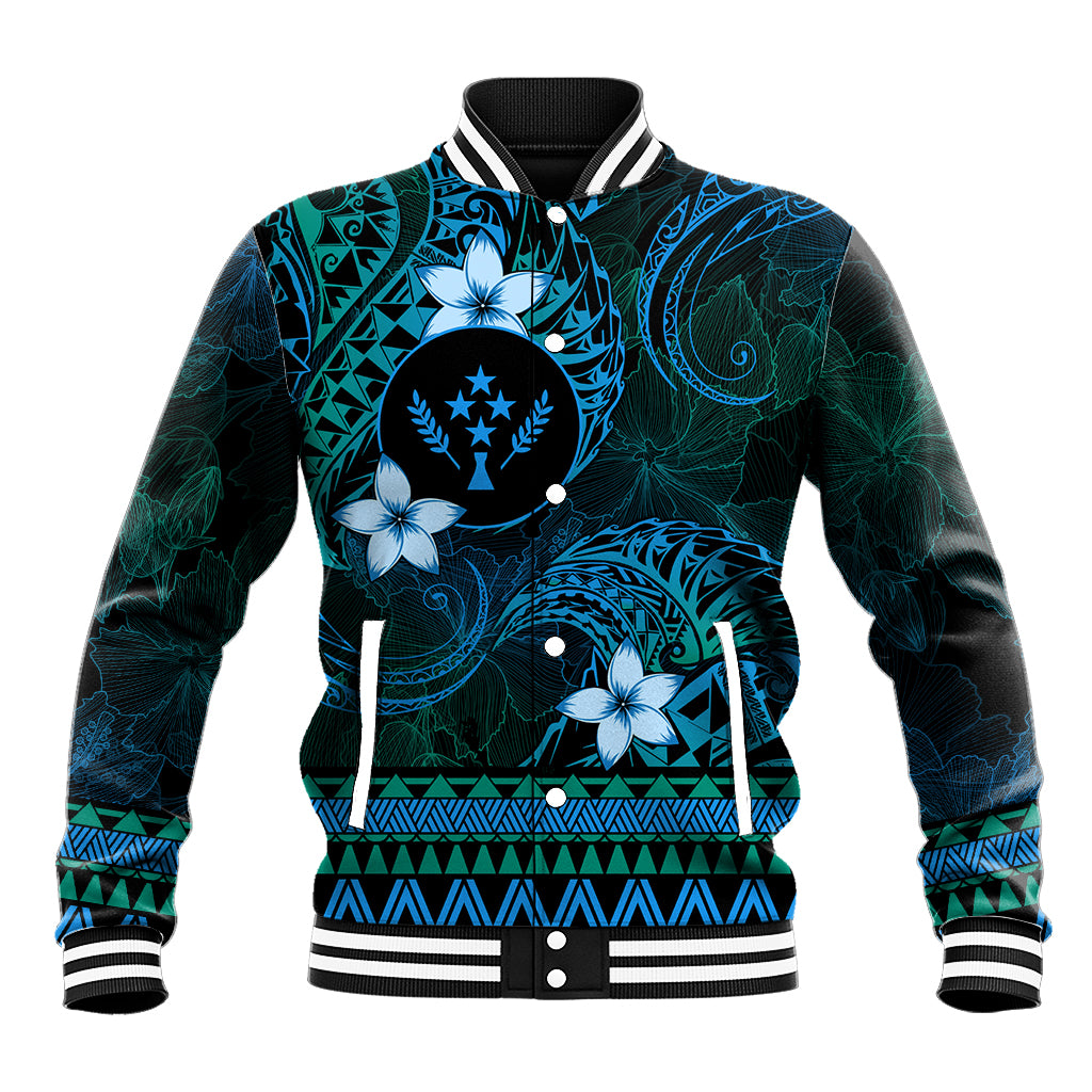 FSM Kosrae State Baseball Jacket Tribal Pattern Ocean Version LT01 Unisex Blue - Polynesian Pride