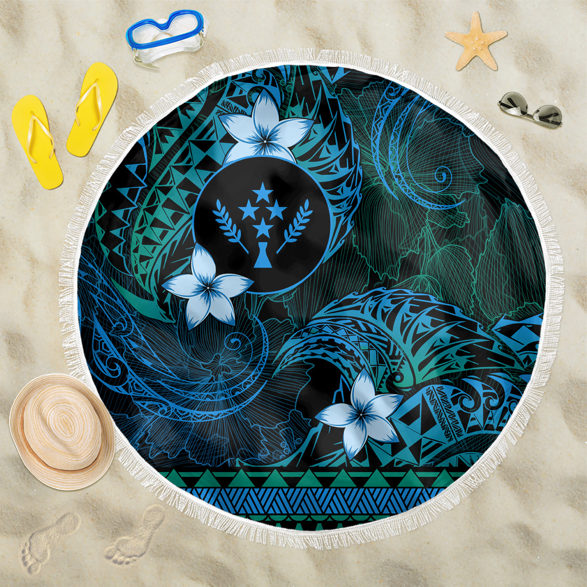 FSM Kosrae State Beach Blanket Tribal Pattern Ocean Version