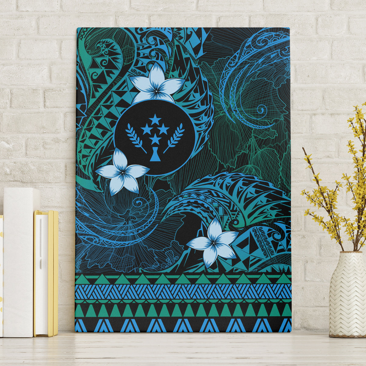 FSM Kosrae State Canvas Wall Art Tribal Pattern Ocean Version LT01 Without Frame Blue - Polynesian Pride