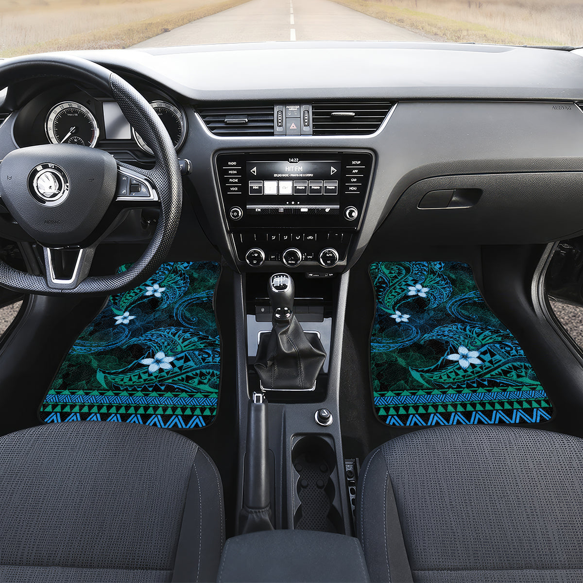 FSM Kosrae State Car Mats Tribal Pattern Ocean Version LT01 Set 2pcs - Front Blue - Polynesian Pride