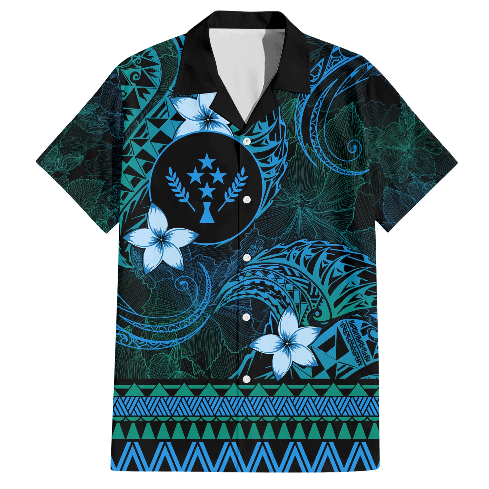 FSM Kosrae State Hawaiian Shirt Tribal Pattern Ocean Version LT01 Blue - Polynesian Pride