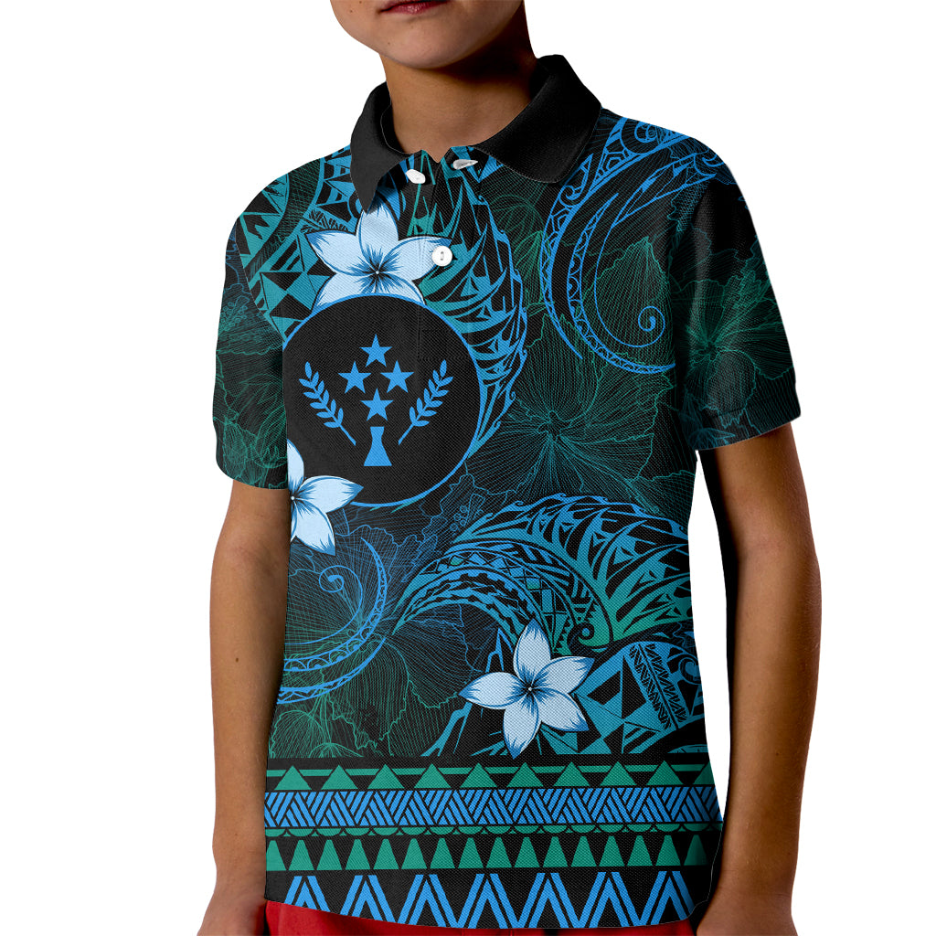FSM Kosrae State Kid Polo Shirt Tribal Pattern Ocean Version LT01 Kid Blue - Polynesian Pride
