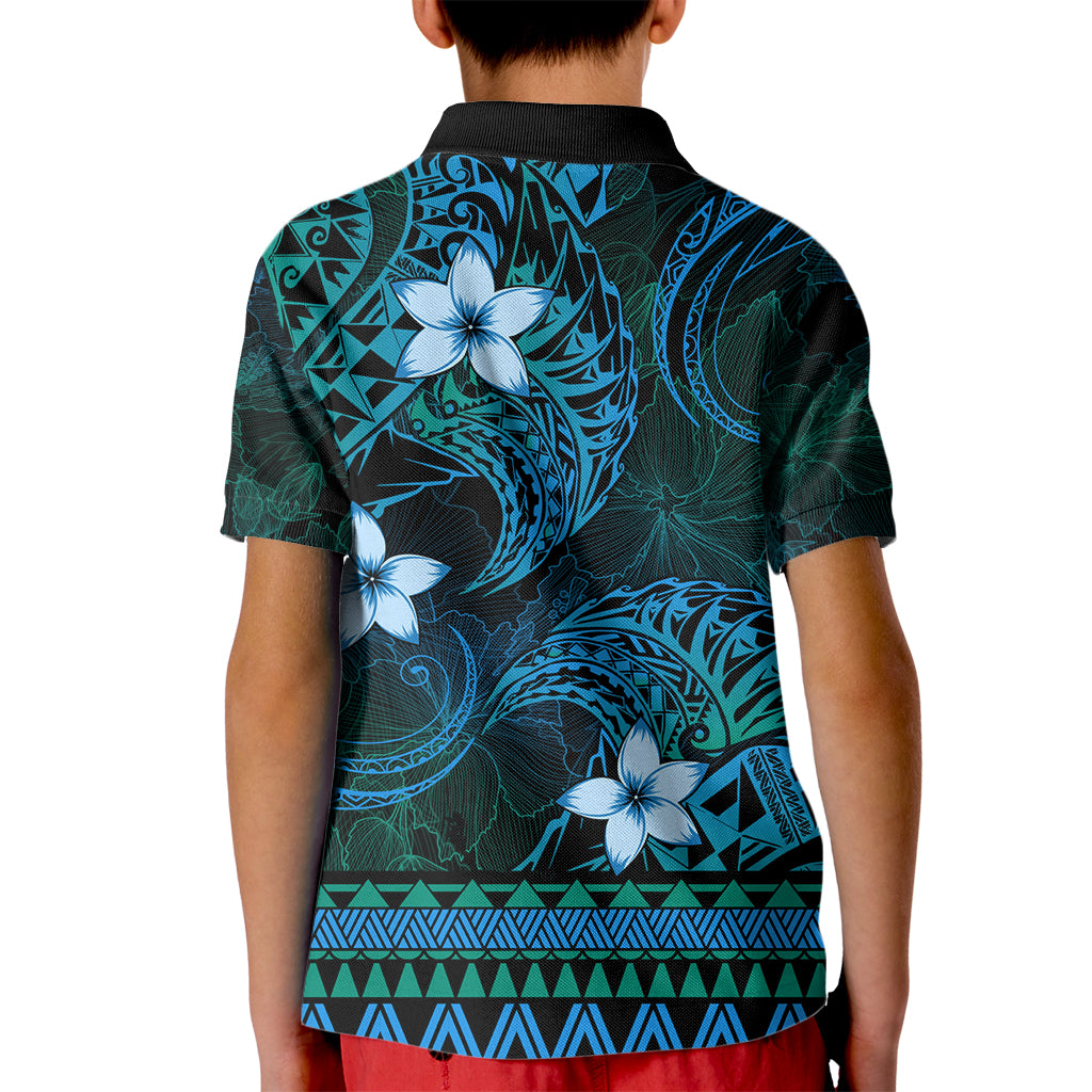 FSM Kosrae State Kid Polo Shirt Tribal Pattern Ocean Version LT01 - Polynesian Pride