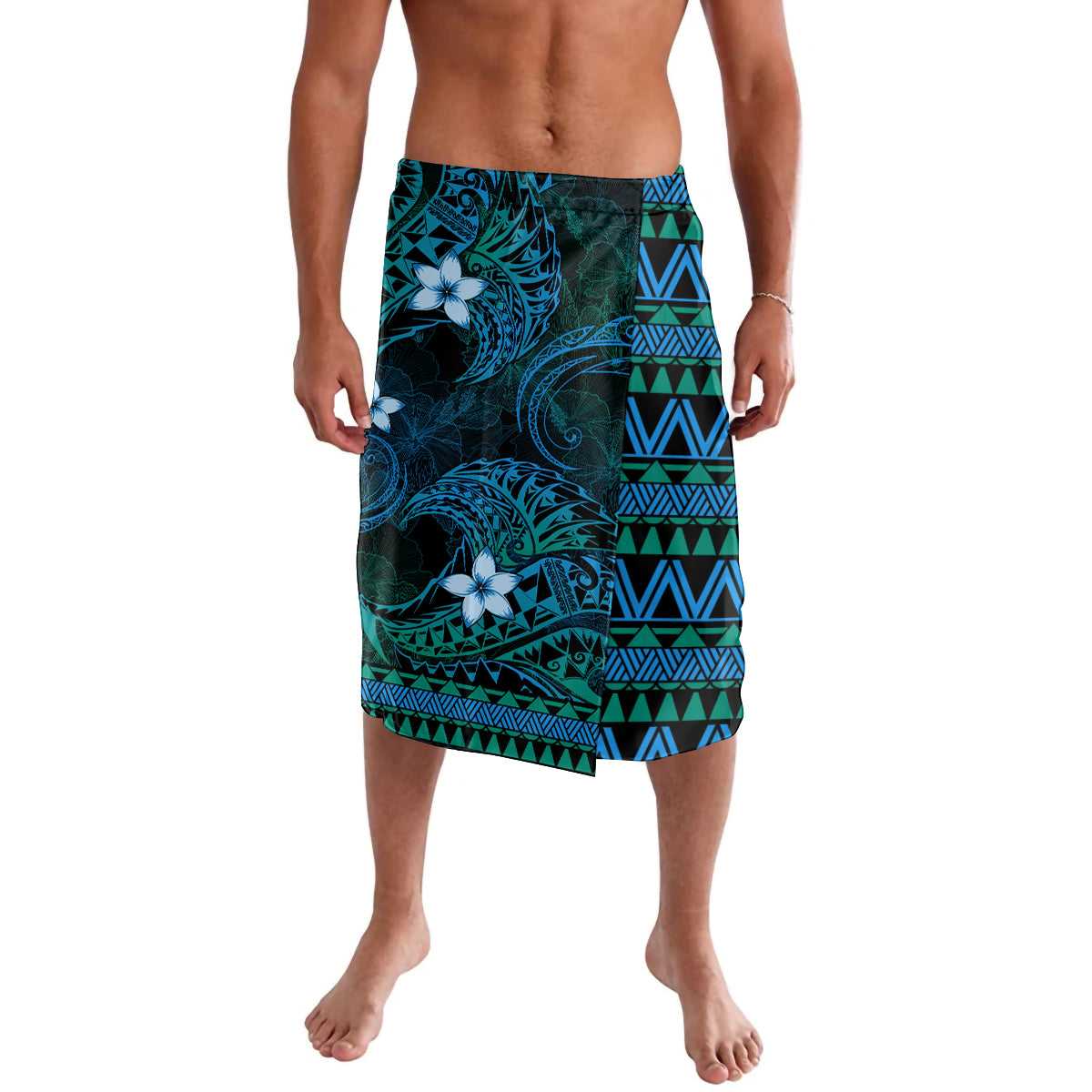 FSM Kosrae State Lavalava Tribal Pattern Ocean Version LT01 Blue - Polynesian Pride