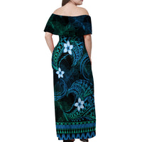 FSM Kosrae State Off Shoulder Maxi Dress Tribal Pattern Ocean Version LT01 - Polynesian Pride