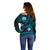 FSM Kosrae State Off Shoulder Sweater Tribal Pattern Ocean Version LT01 - Polynesian Pride