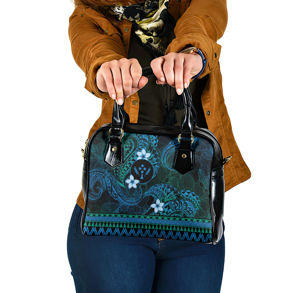 FSM Kosrae State Shoulder Handbag Tribal Pattern Ocean Version
