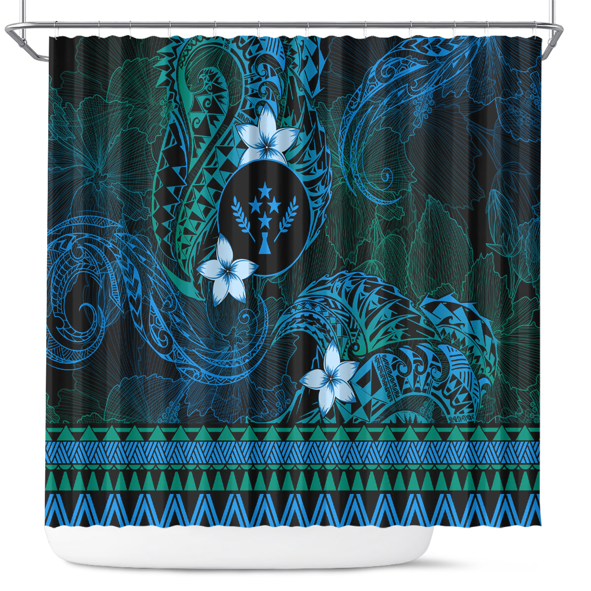 FSM Kosrae State Shower Curtain Tribal Pattern Ocean Version LT01 Blue - Polynesian Pride