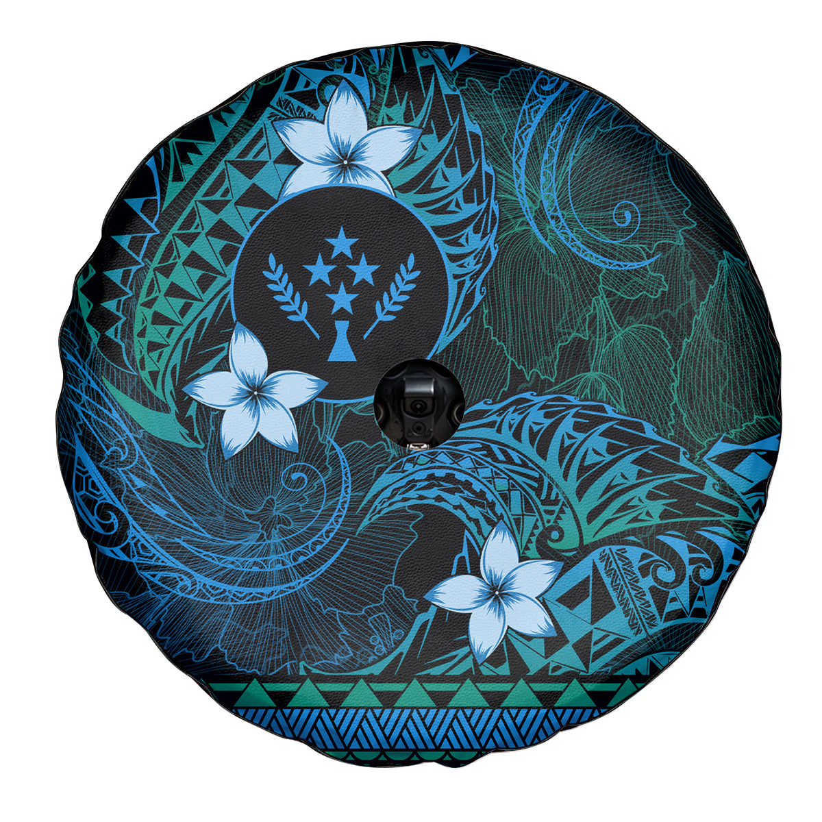 FSM Kosrae State Spare Tire Cover Tribal Pattern Ocean Version