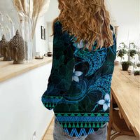 FSM Kosrae State Women Casual Shirt Tribal Pattern Ocean Version LT01 - Polynesian Pride