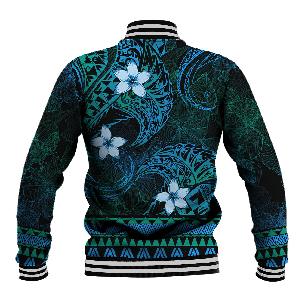 FSM Pohnpei State Baseball Jacket Tribal Pattern Ocean Version LT01 - Polynesian Pride
