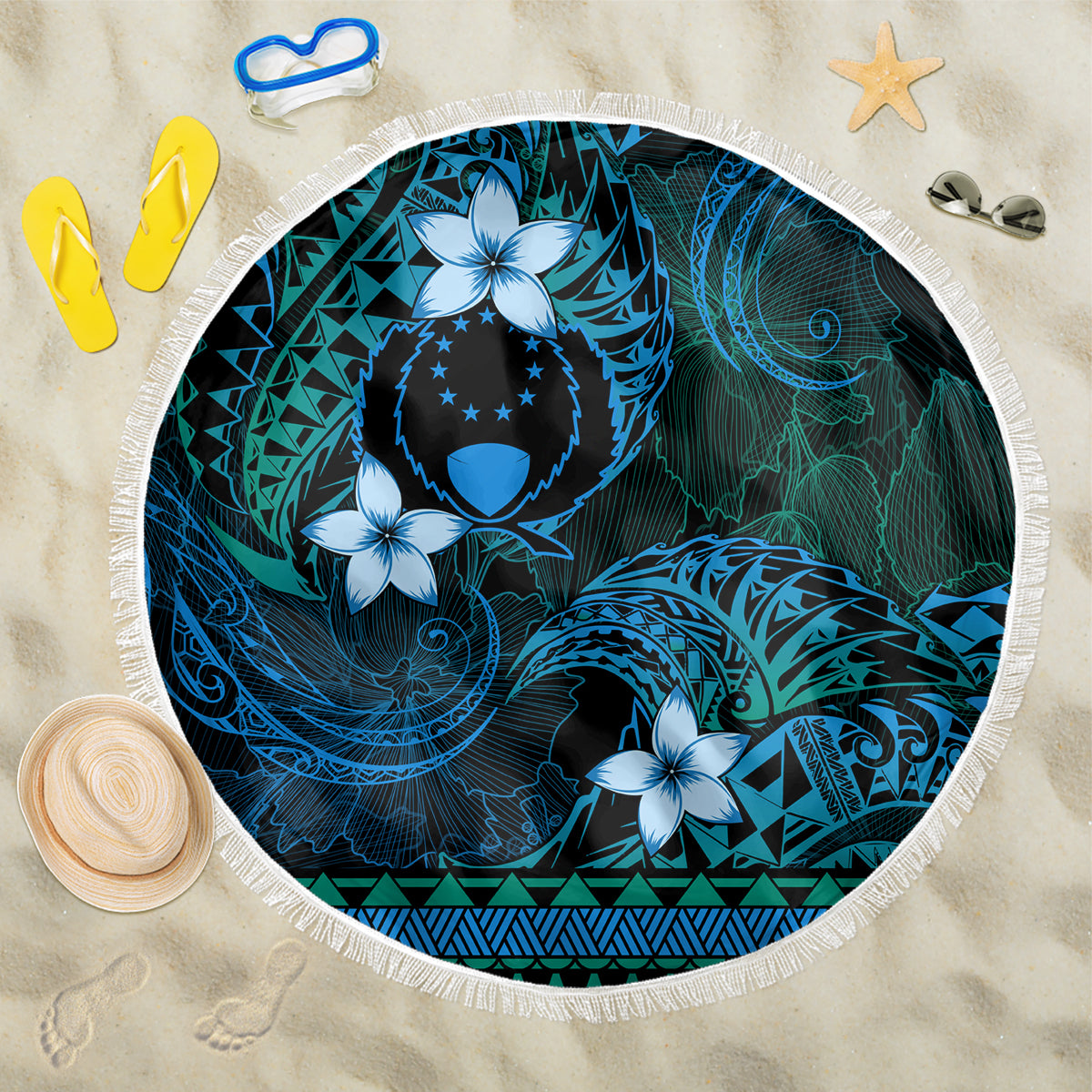 FSM Pohnpei State Beach Blanket Tribal Pattern Ocean Version