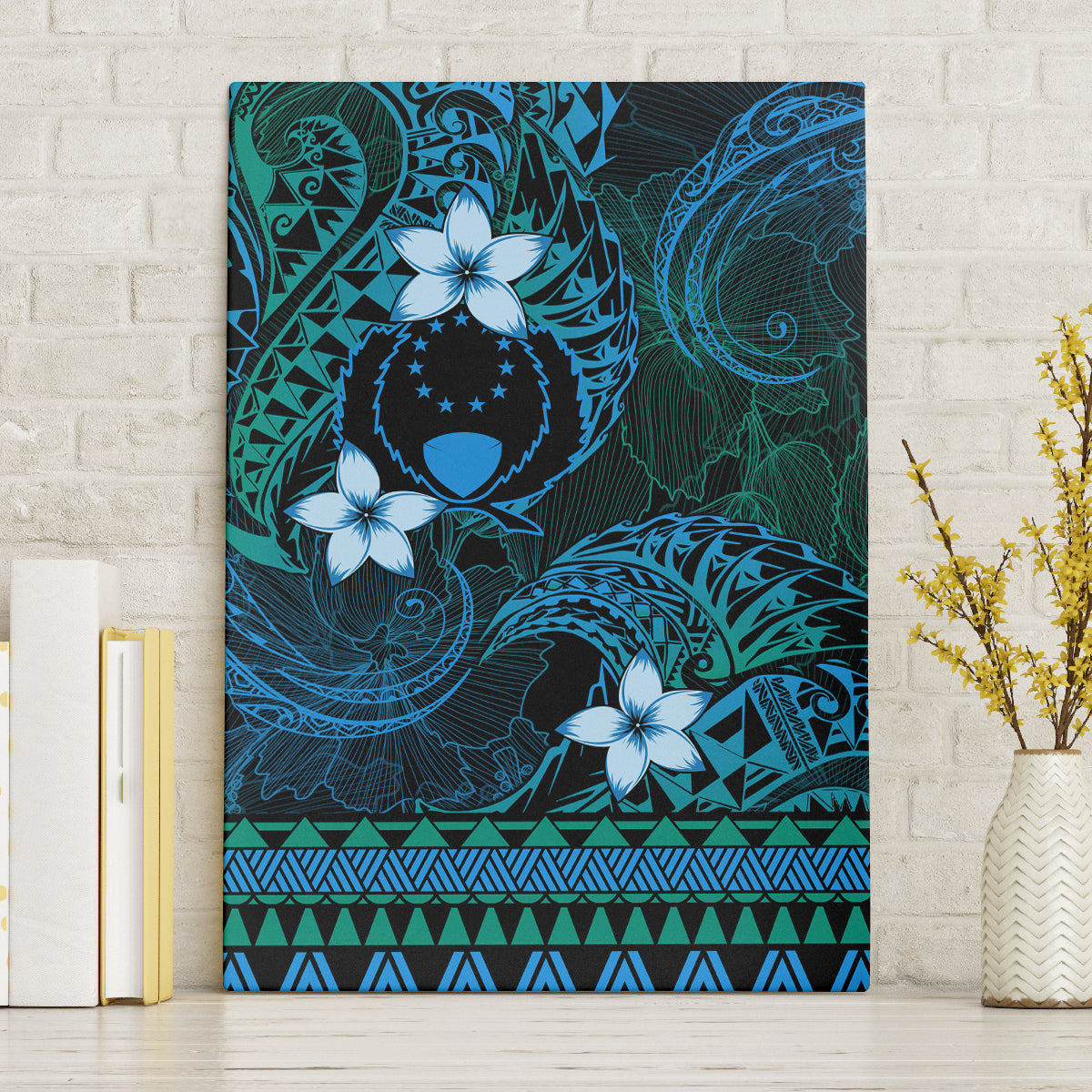 FSM Pohnpei State Canvas Wall Art Tribal Pattern Ocean Version LT01 Without Frame Blue - Polynesian Pride