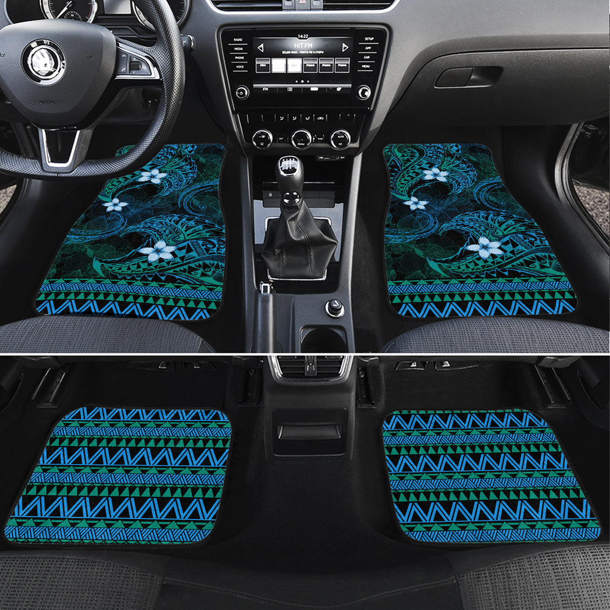 FSM Pohnpei State Car Mats Tribal Pattern Ocean Version LT01 Set 4pcs Blue - Polynesian Pride