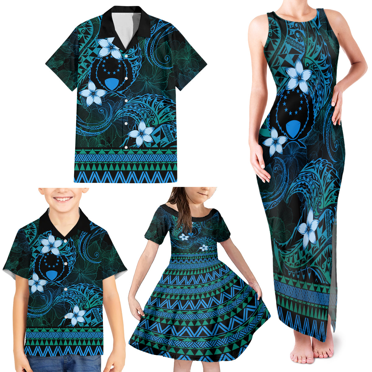 FSM Pohnpei State Family Matching Tank Maxi Dress and Hawaiian Shirt Tribal Pattern Ocean Version LT01 - Polynesian Pride