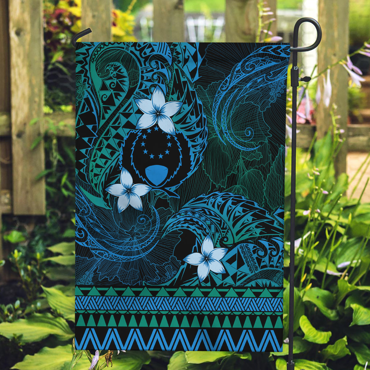 FSM Pohnpei State Garden Flag Tribal Pattern Ocean Version