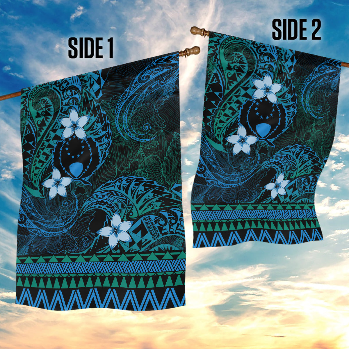 FSM Pohnpei State Garden Flag Tribal Pattern Ocean Version
