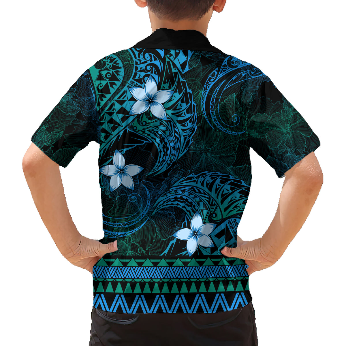 FSM Pohnpei State Kid Hawaiian Shirt Tribal Pattern Ocean Version LT01 - Polynesian Pride