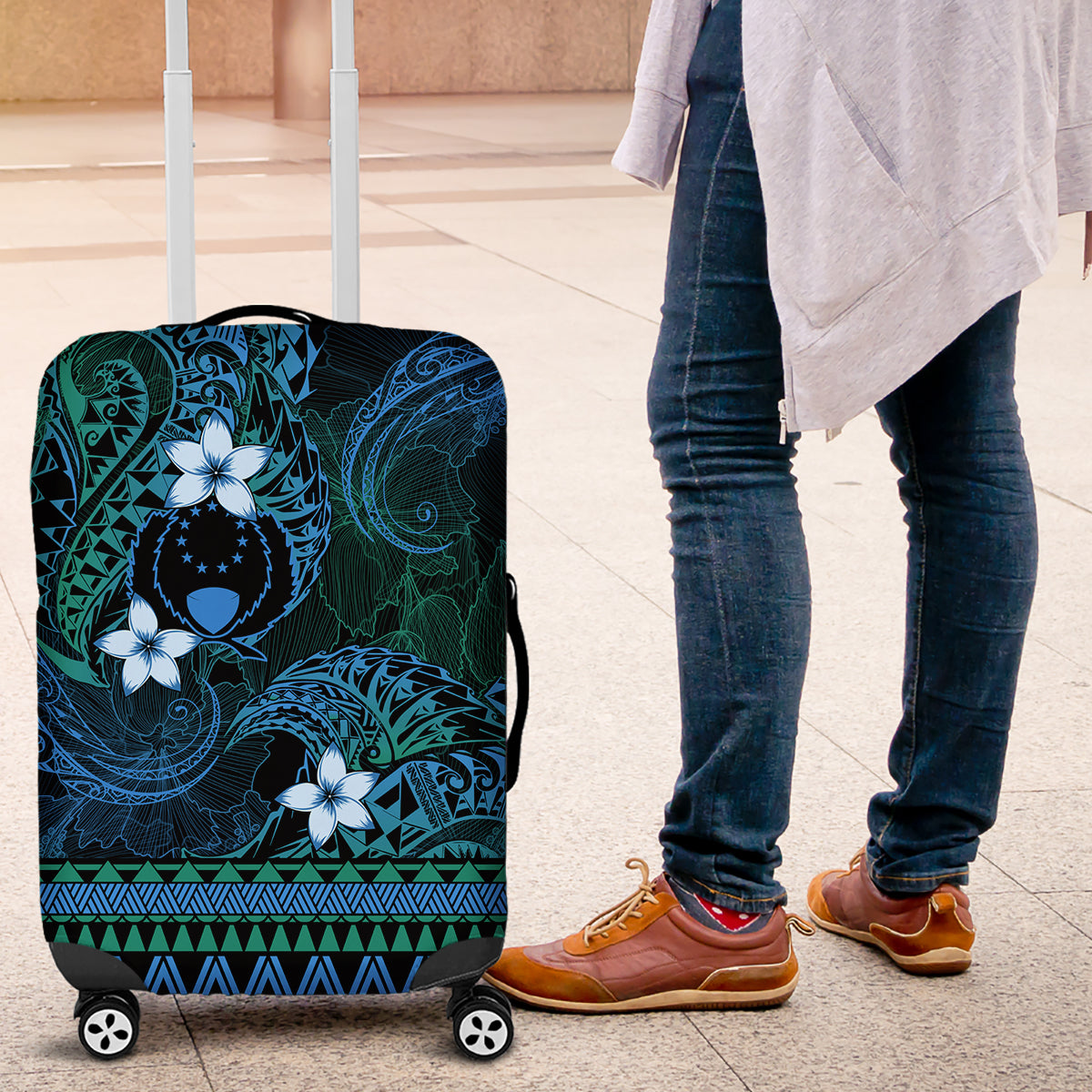 FSM Pohnpei State Luggage Cover Tribal Pattern Ocean Version LT01 Blue - Polynesian Pride