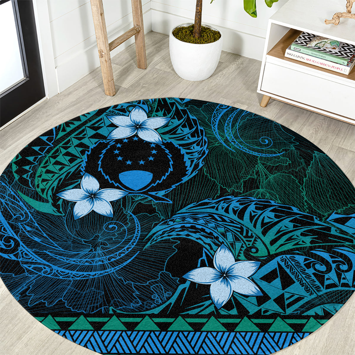 FSM Pohnpei State Round Carpet Tribal Pattern Ocean Version
