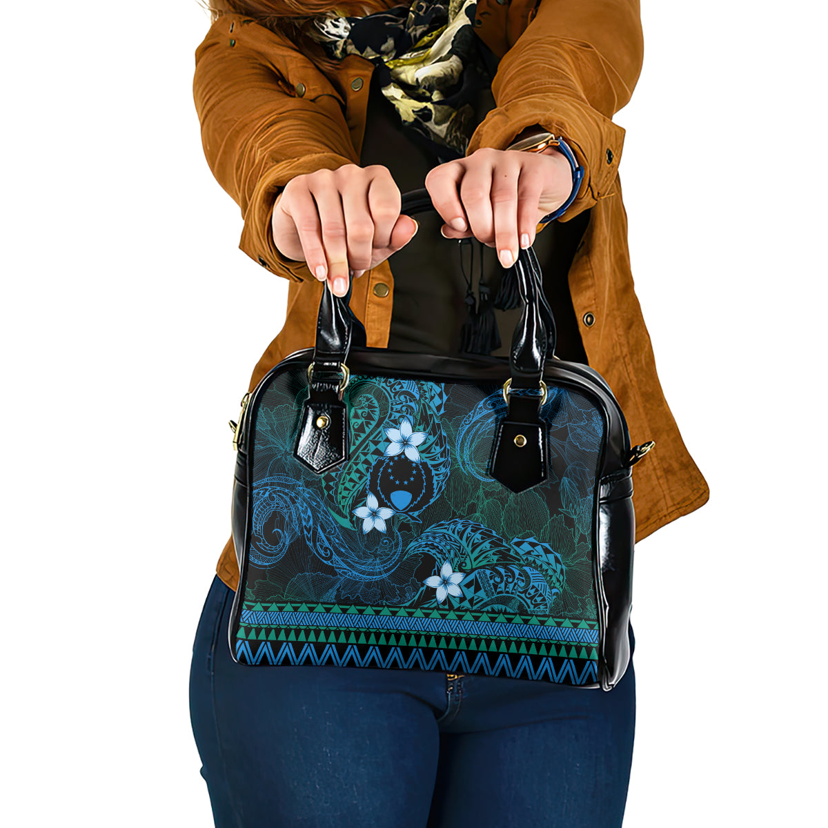 FSM Pohnpei State Shoulder Handbag Tribal Pattern Ocean Version LT01 One Size Blue - Polynesian Pride
