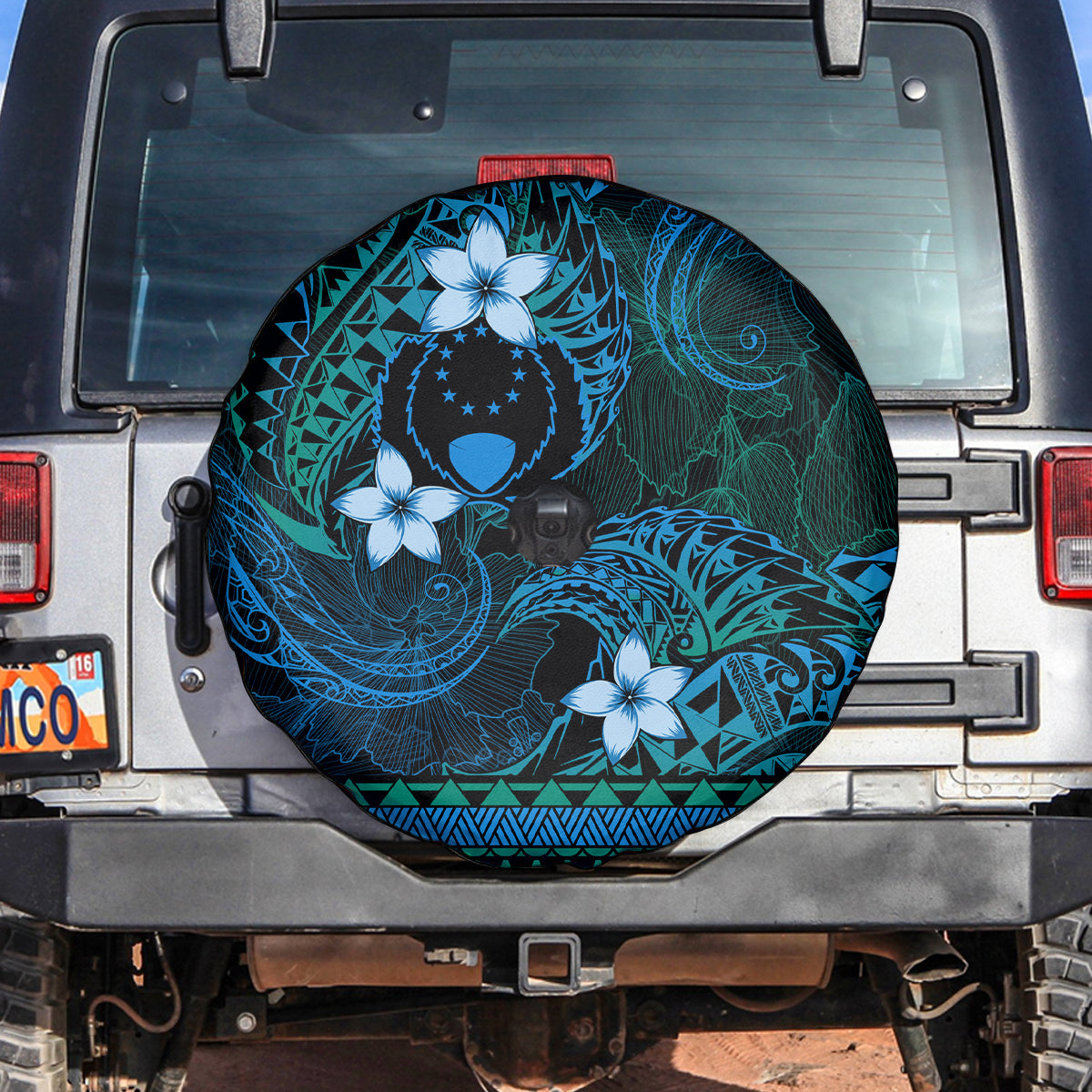 FSM Pohnpei State Spare Tire Cover Tribal Pattern Ocean Version LT01 Blue - Polynesian Pride