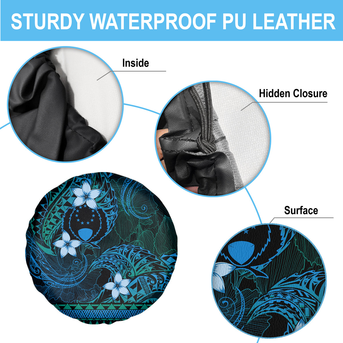 FSM Pohnpei State Spare Tire Cover Tribal Pattern Ocean Version LT01 - Polynesian Pride