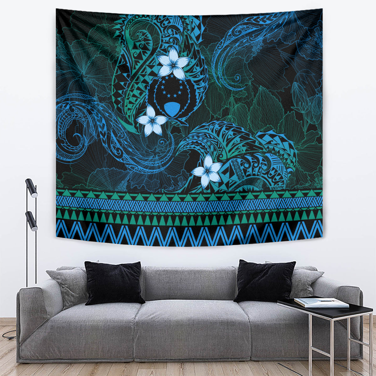 FSM Pohnpei State Tapestry Tribal Pattern Ocean Version LT01 Blue - Polynesian Pride