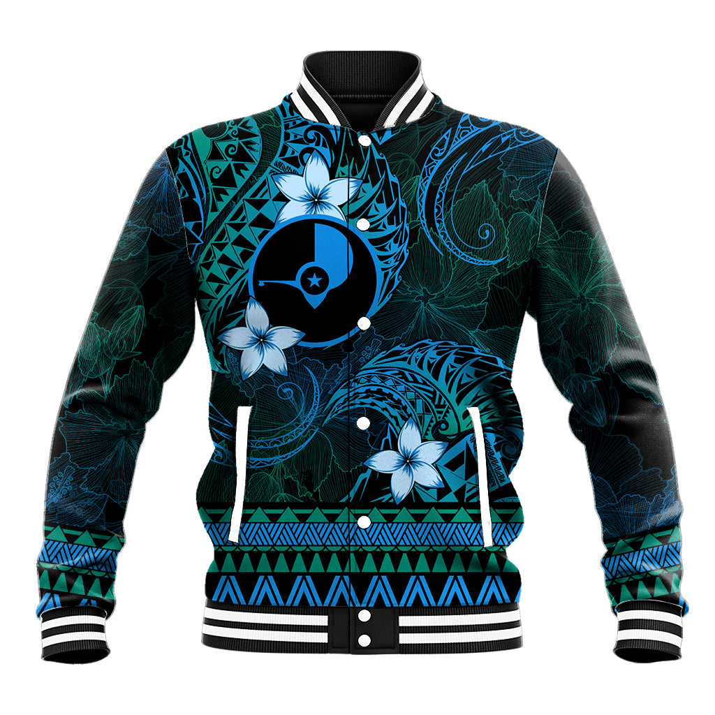 FSM Yap State Baseball Jacket Tribal Pattern Ocean Version LT01 Unisex Blue - Polynesian Pride